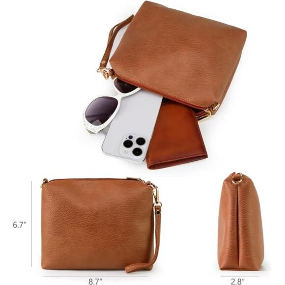 Women Ultra Soft Foldable Shoulder Handbags Brown - Picture 6 of 6